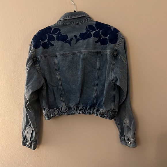 Free People Floral Cinched Back Denim Jacket - Picture 6 of 7